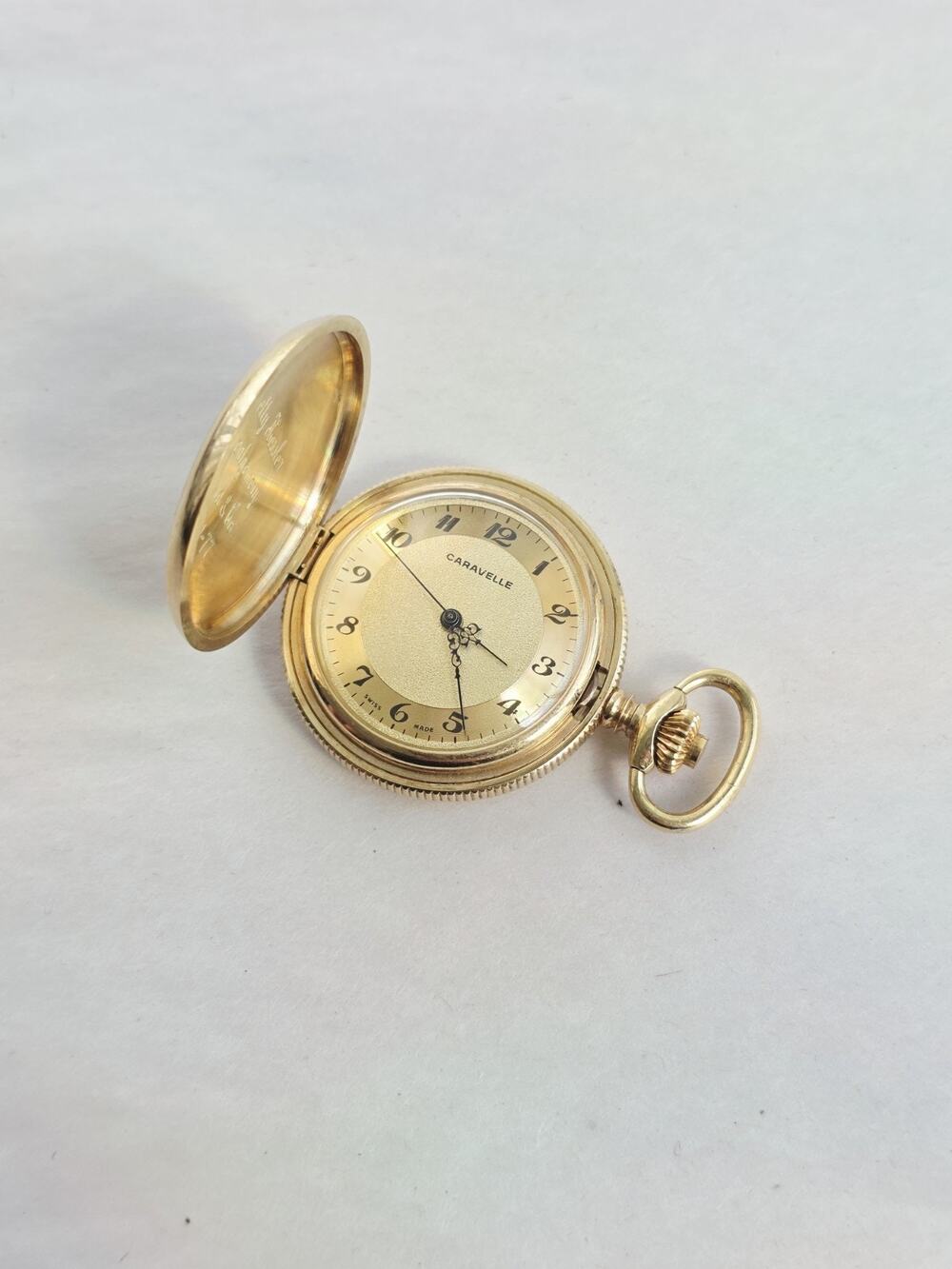 VTG Caravelle Bulova Swiss Made Pocket Watch Keeps Time 1960 Oldmoney Gold Fill